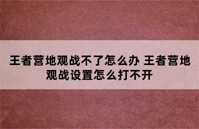 王者营地观战不了怎么办 王者营地观战设置怎么打不开